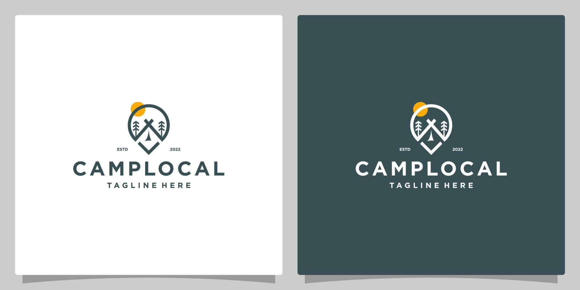 Camping logo design template with location design vector illustration. icon, symbol, creative.