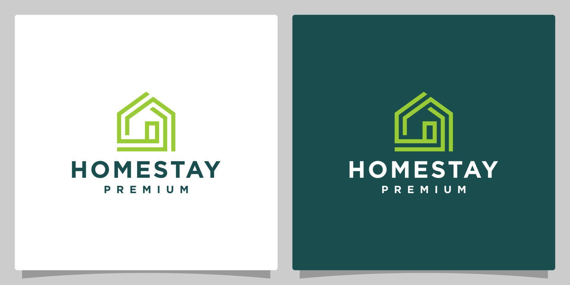 House logo design template with with a line shape design vector illustration. home stay or hotel icon, symbol, creative.