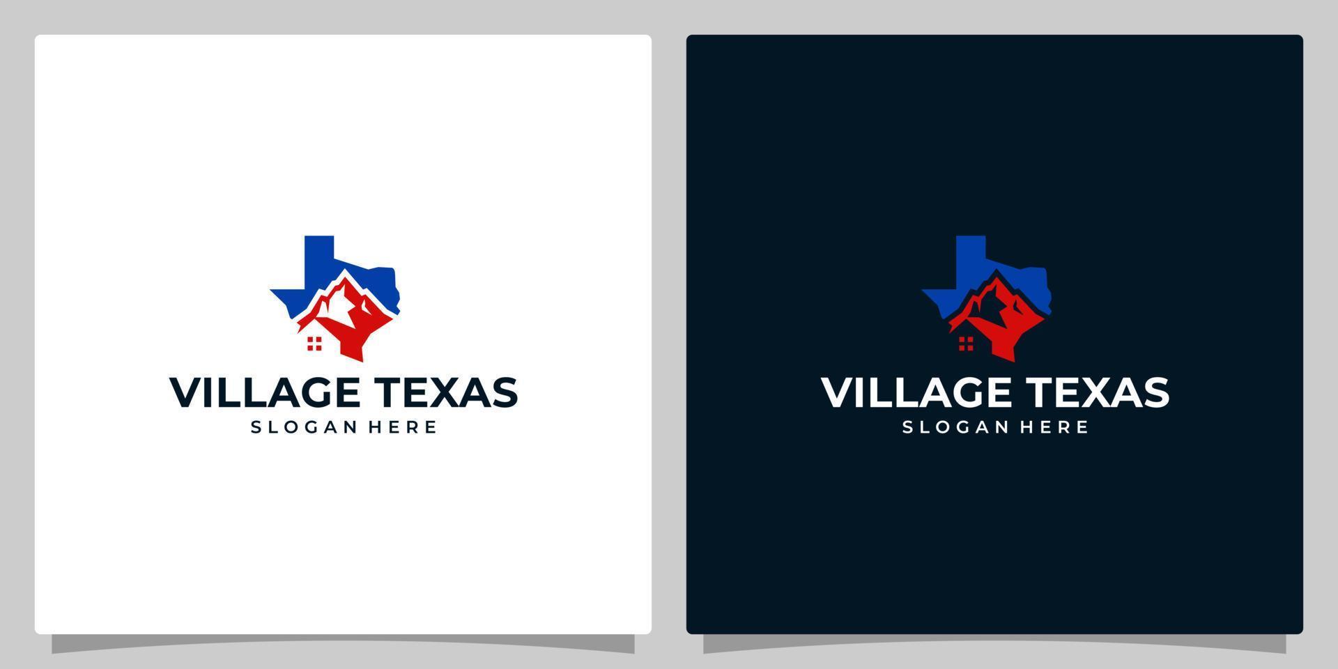 Texas state map logo design template with house and mountain graphic design illustration. icon, symbol, creative. vector