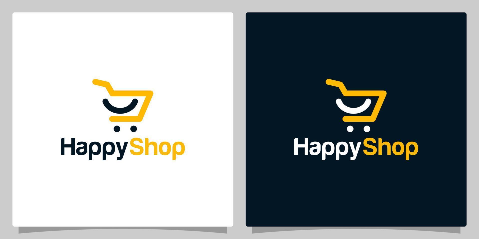 Shopping cart logo design template with smile symbol graphic design illustration. icon, modern, creative. vector