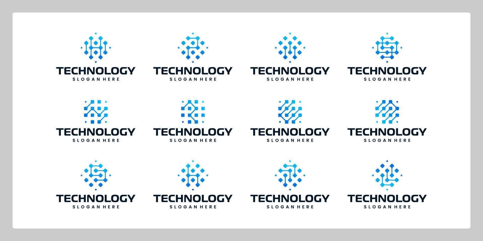 conjunto de tecnología inicial letra logo diseño modelo con caja píxel digital gráfico diseño ilustración. símbolo para tecnología, Internet, sistema, artificial inteligencia y computadora. vector