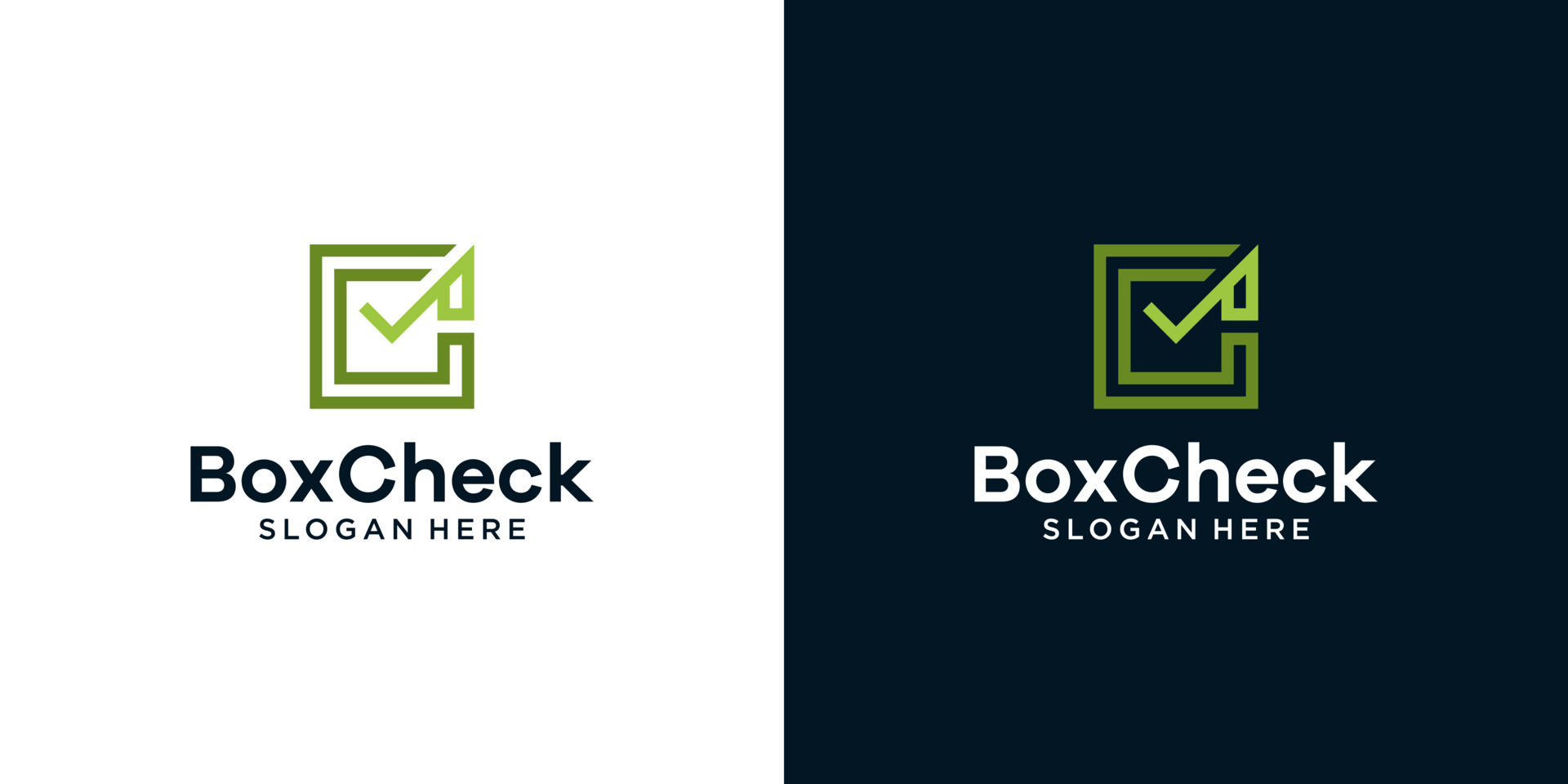 Box logo design template with check mark and letter C graphic design