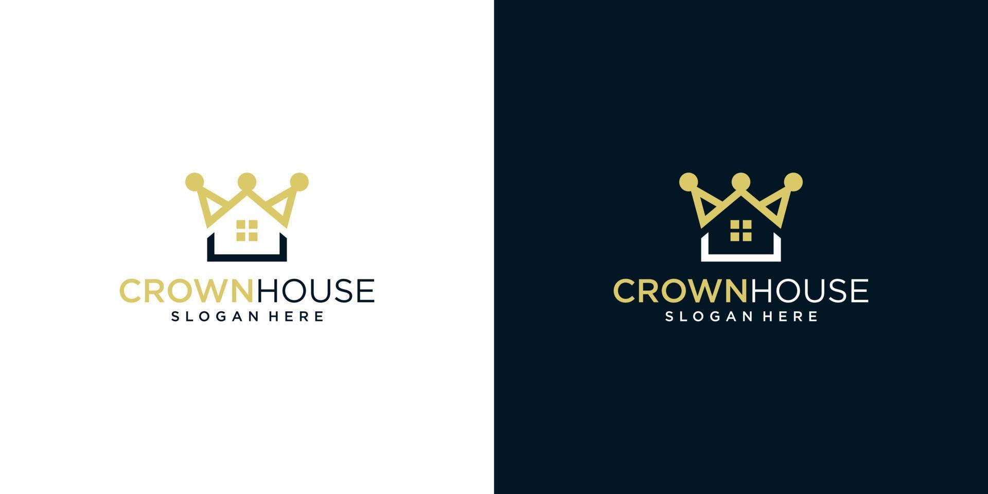 Crown logo design template with building house graphic design illustration. icon, symbol, creative. vector