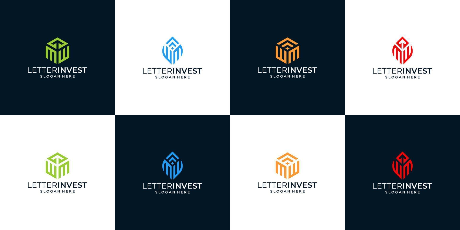 Set of growth investment finance logo design template with initial letter MW or WM graphic design illustration. icon, symbol, creative. vector