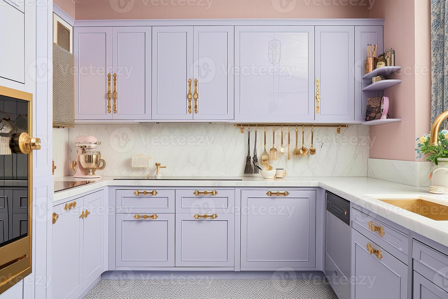 illustration of a pastel colored kitchen photo