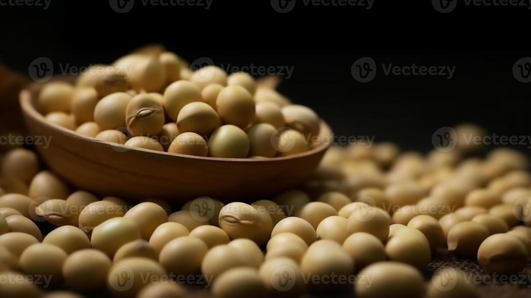 A wooden bowl of soya beans or soybean wooden background studio presentation. photo