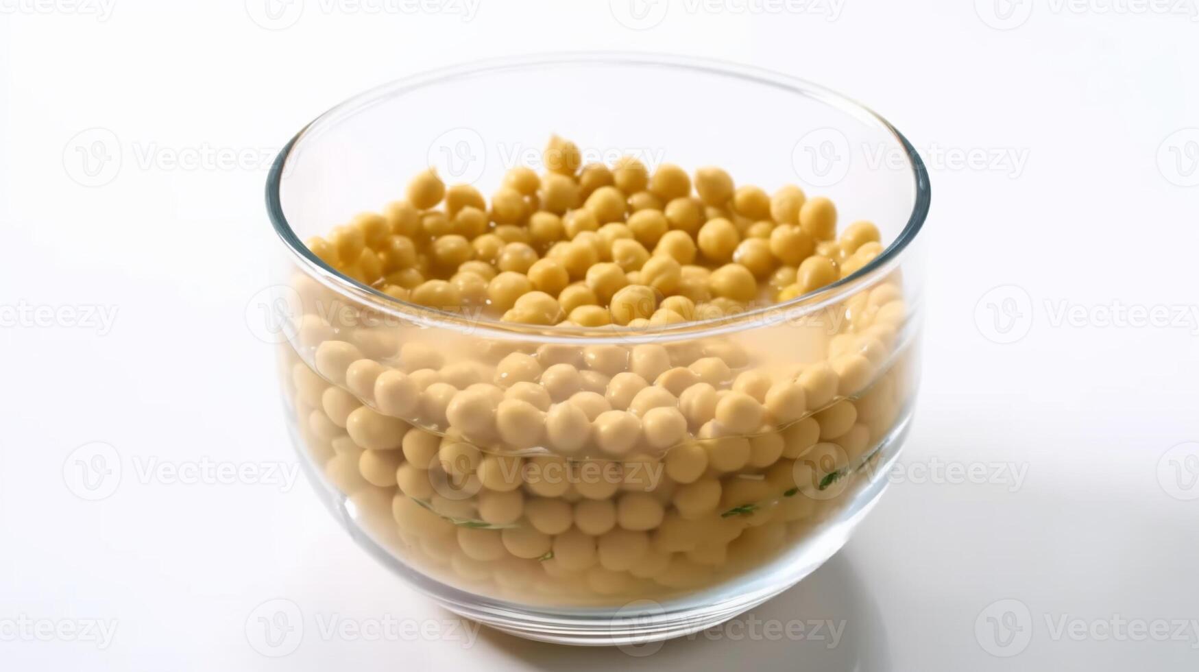 A glass bowl of soya beans or soybean isolated on white. photo