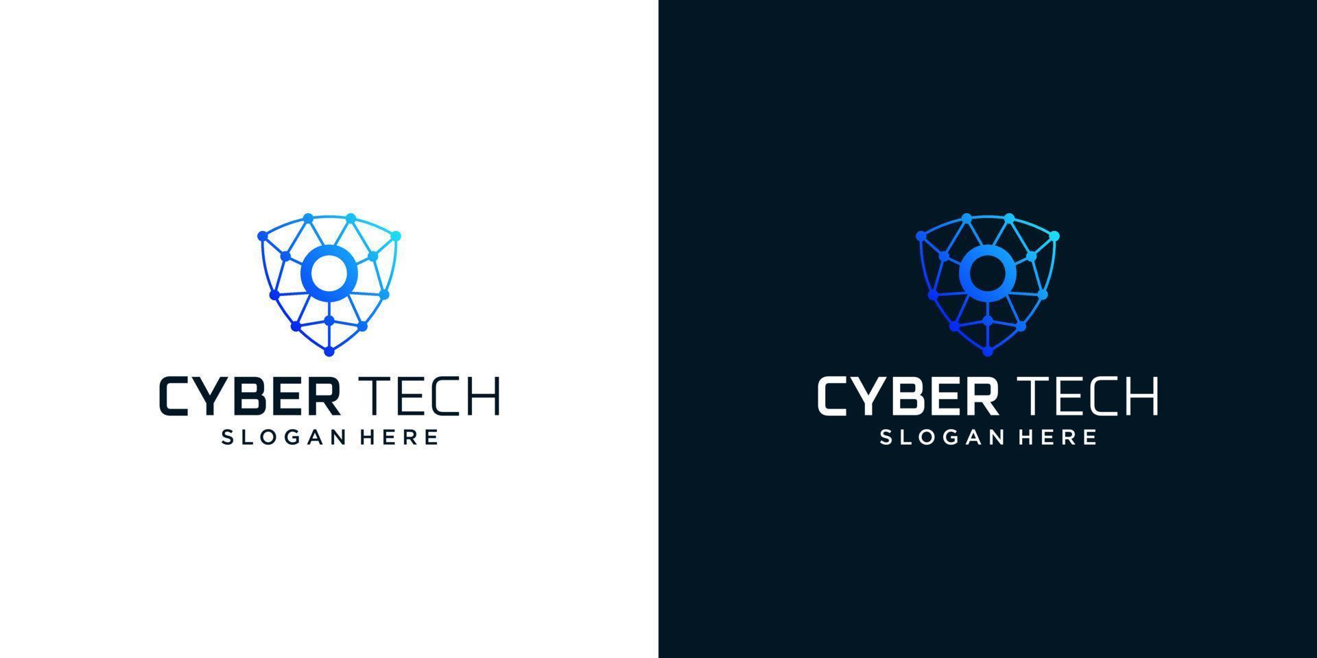 Cyber tech logo design template with initial letter O graphic design vector illustration. Symbol for tech, security, internet, system, Artificial Intelligence and computer.
