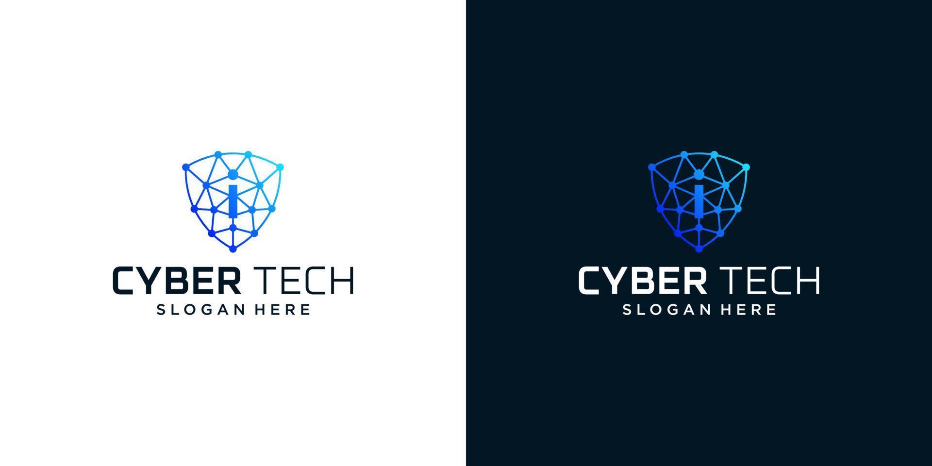 Cyber tech logo design template with initial letter i graphic design vector illustration. Symbol for tech, security, internet, system, Artificial Intelligence and computer.