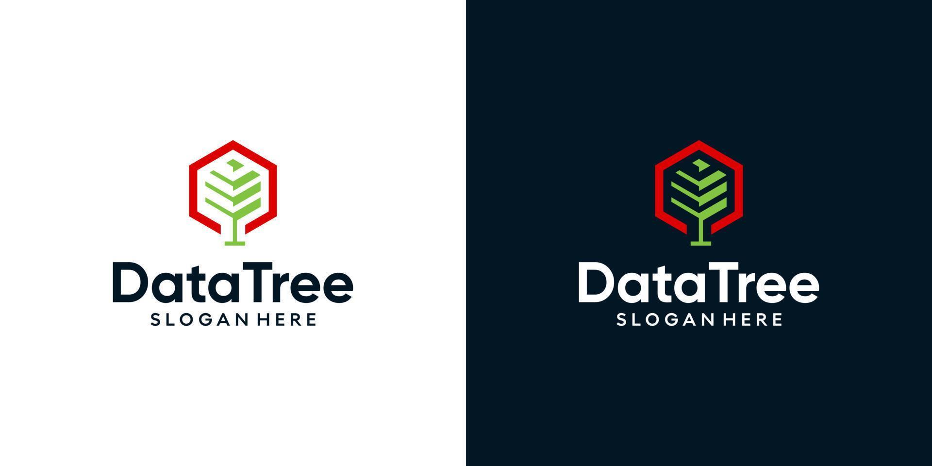 Abstract tree logo design template with data center graphic design illustration. Big data logo concept. icon, symbol, creative. vector