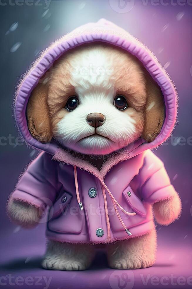 illustration of a cute puppy in a purple coat photo
