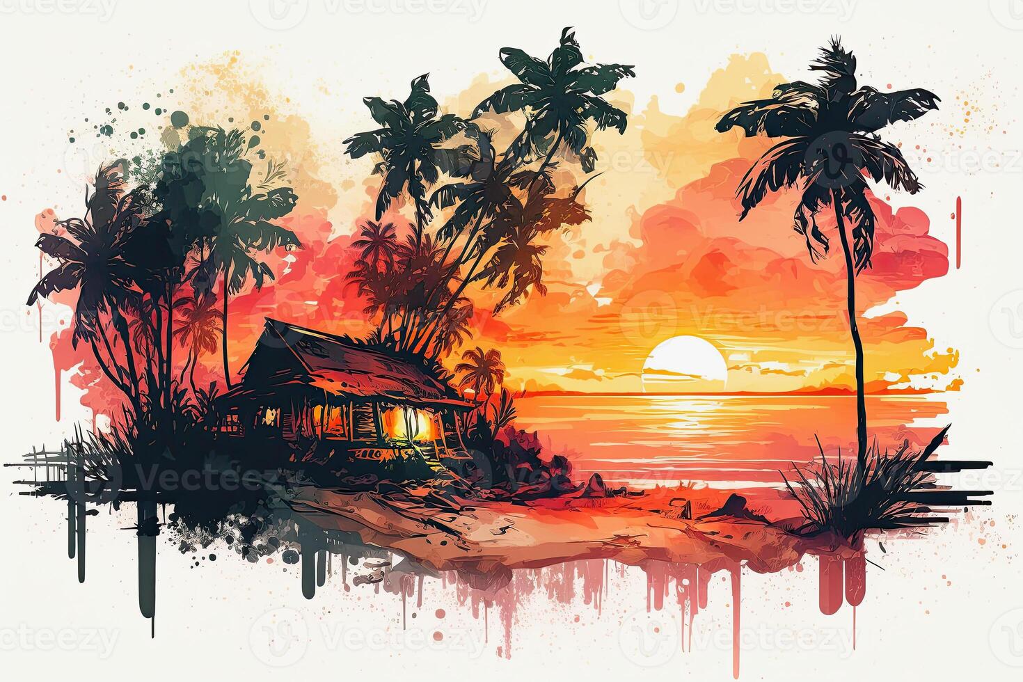 illustration of an island in watercolor style photo