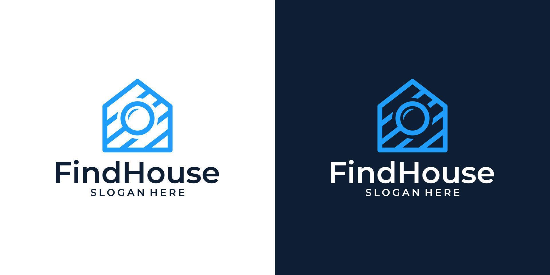 House building with line logo design template and magnifying glass design vector illustration. icon, symbol, creative.