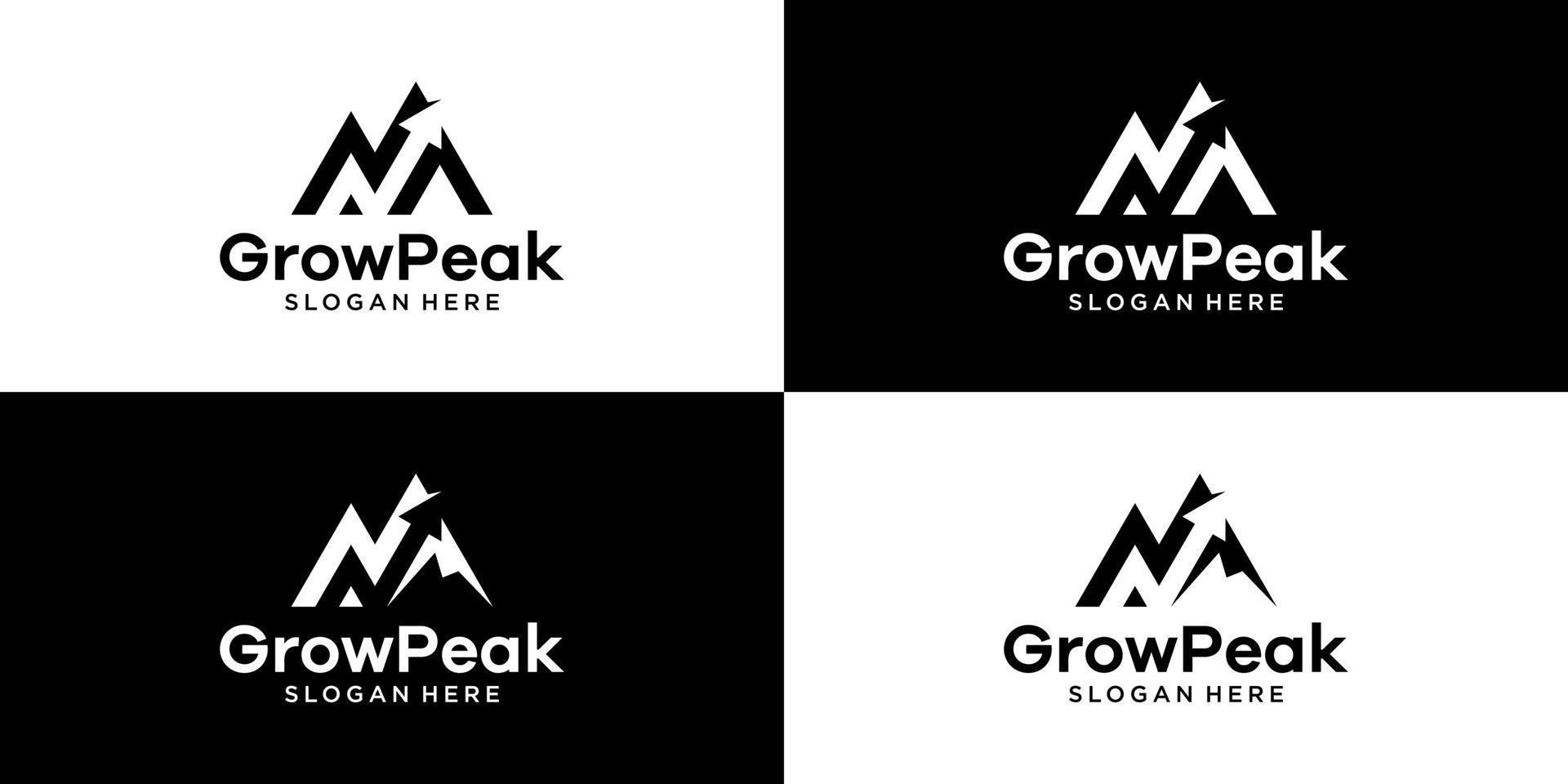 Collection of mountain peak logo design template with grow, arrow, analytics, initial letters A and N. design vector illustration. icons for business, finance, travel and personal branding.