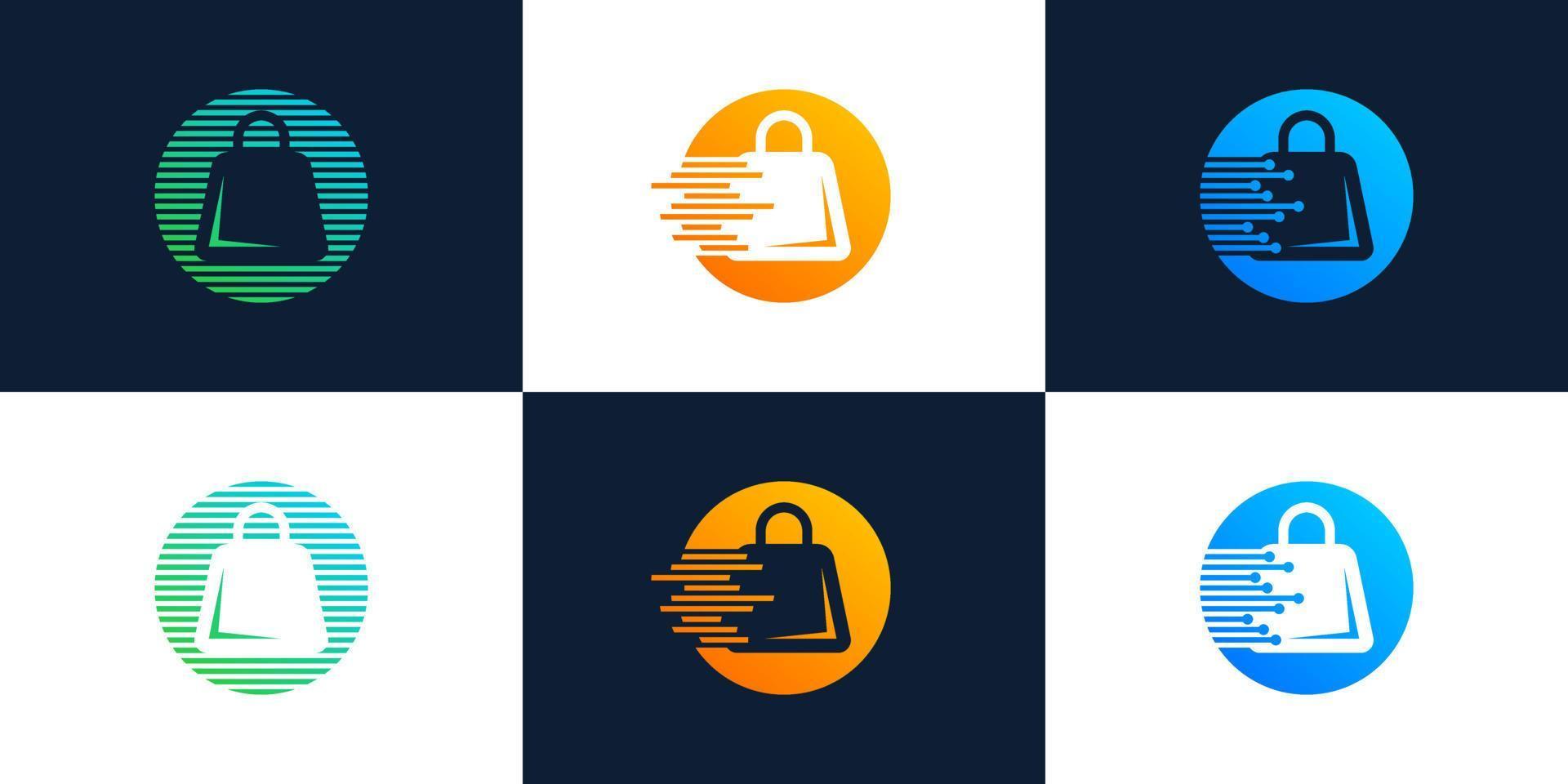 colección de compras bolso logo con globo, tecnología, y rápido tienda diseño modelo gráfico diseño ilustración. icono, símbolo, creativo. vector