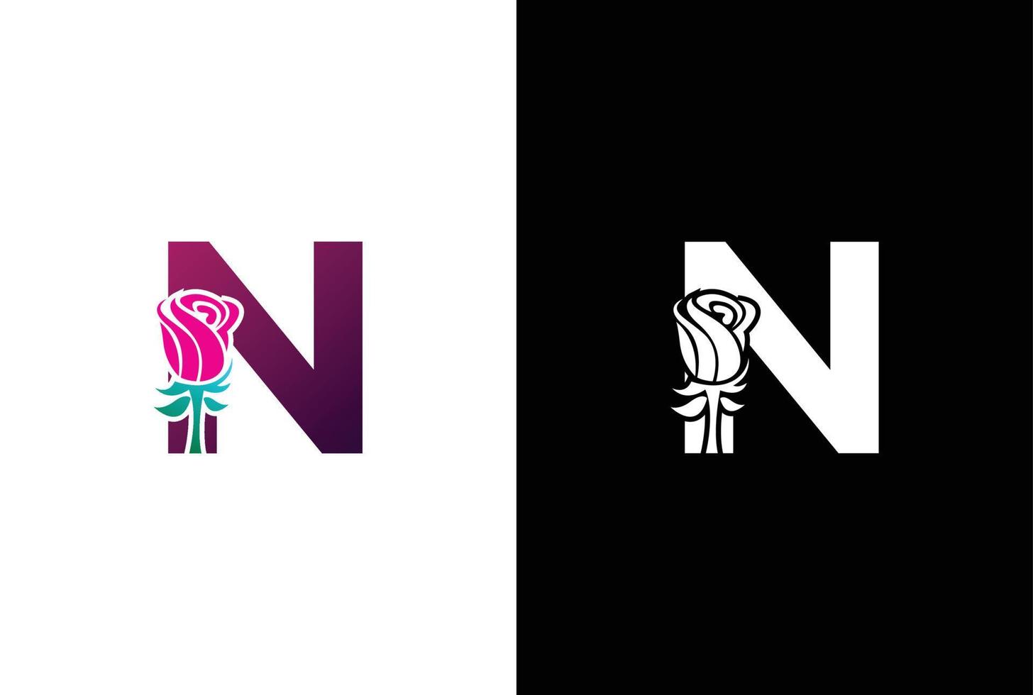 Illustration Beauty Rose with letter N sign logo vector design template. Letter N with rose for beauty and fashion.