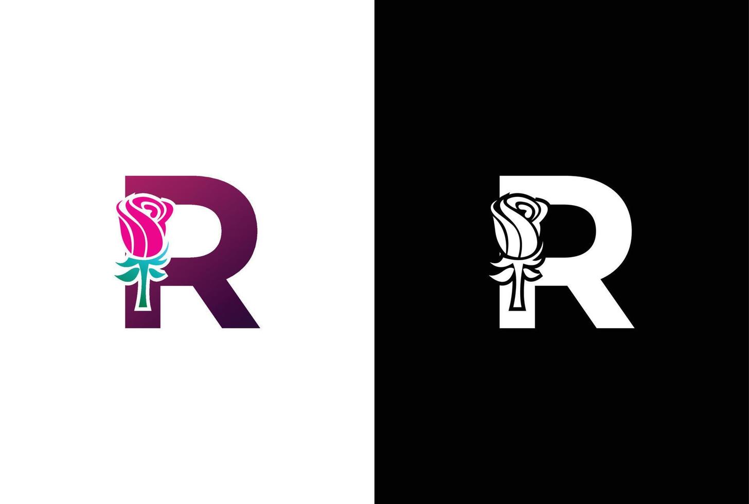 Illustration Beauty Rose with letter R sign logo vector design template. Letter R with rose for beauty and fashion.