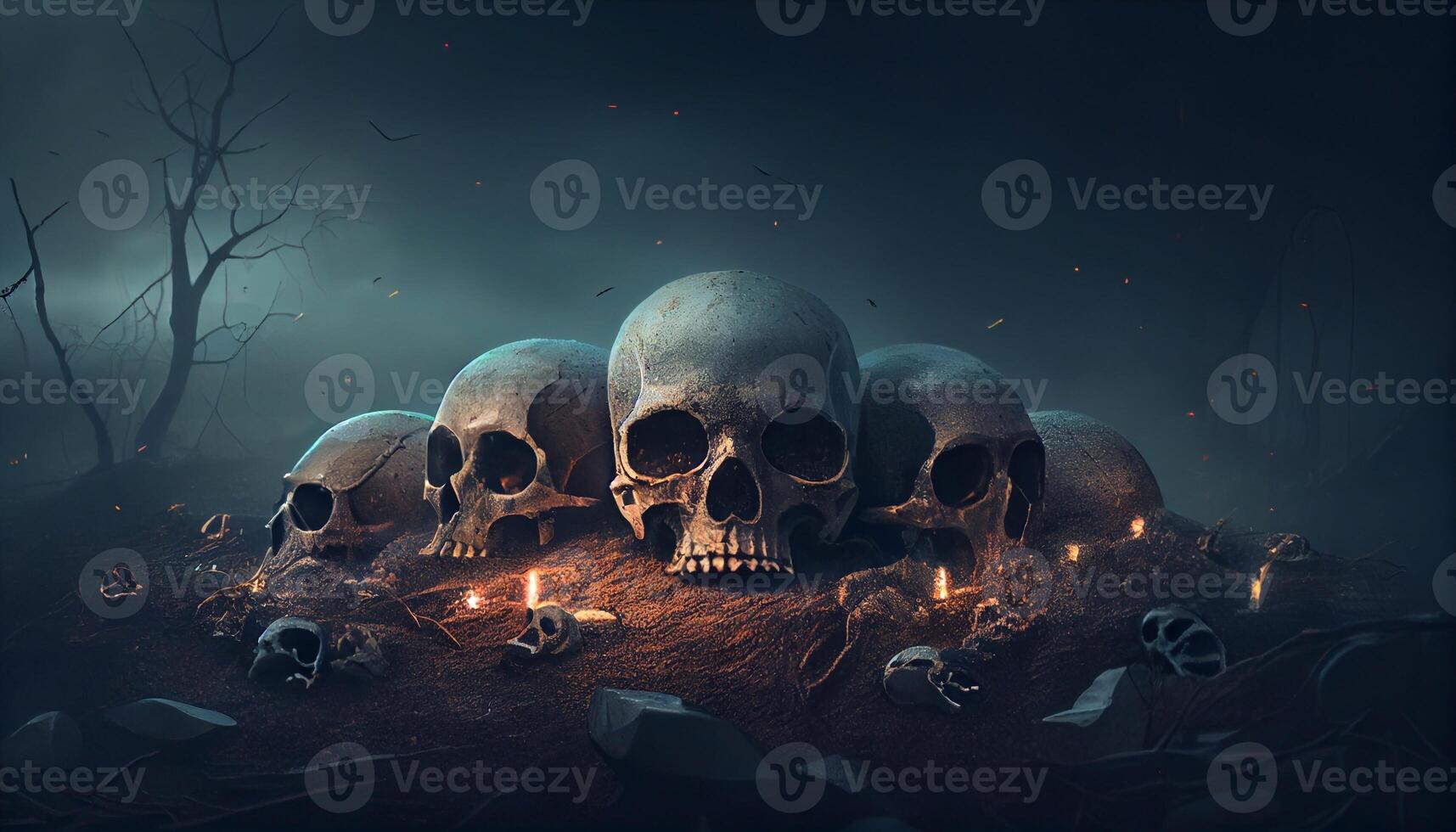 Skulls on the ground. Created with photo