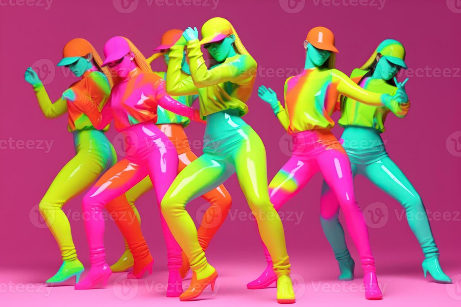 acid color dancing girls, retro electronic music photo