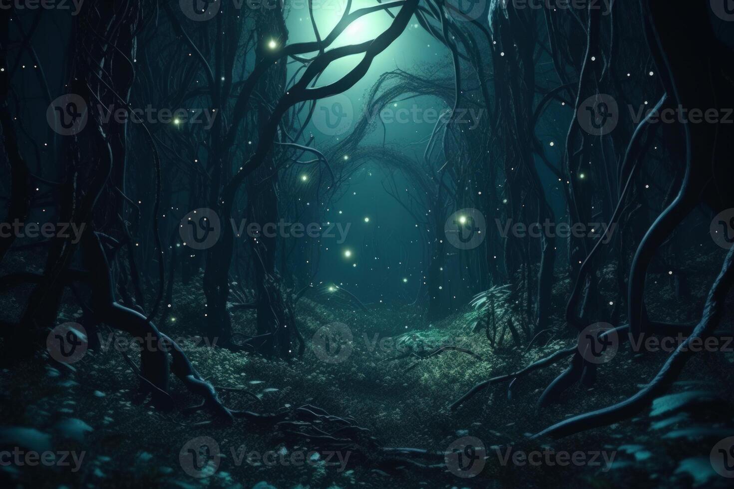 dark mystical fantasy night forest photo