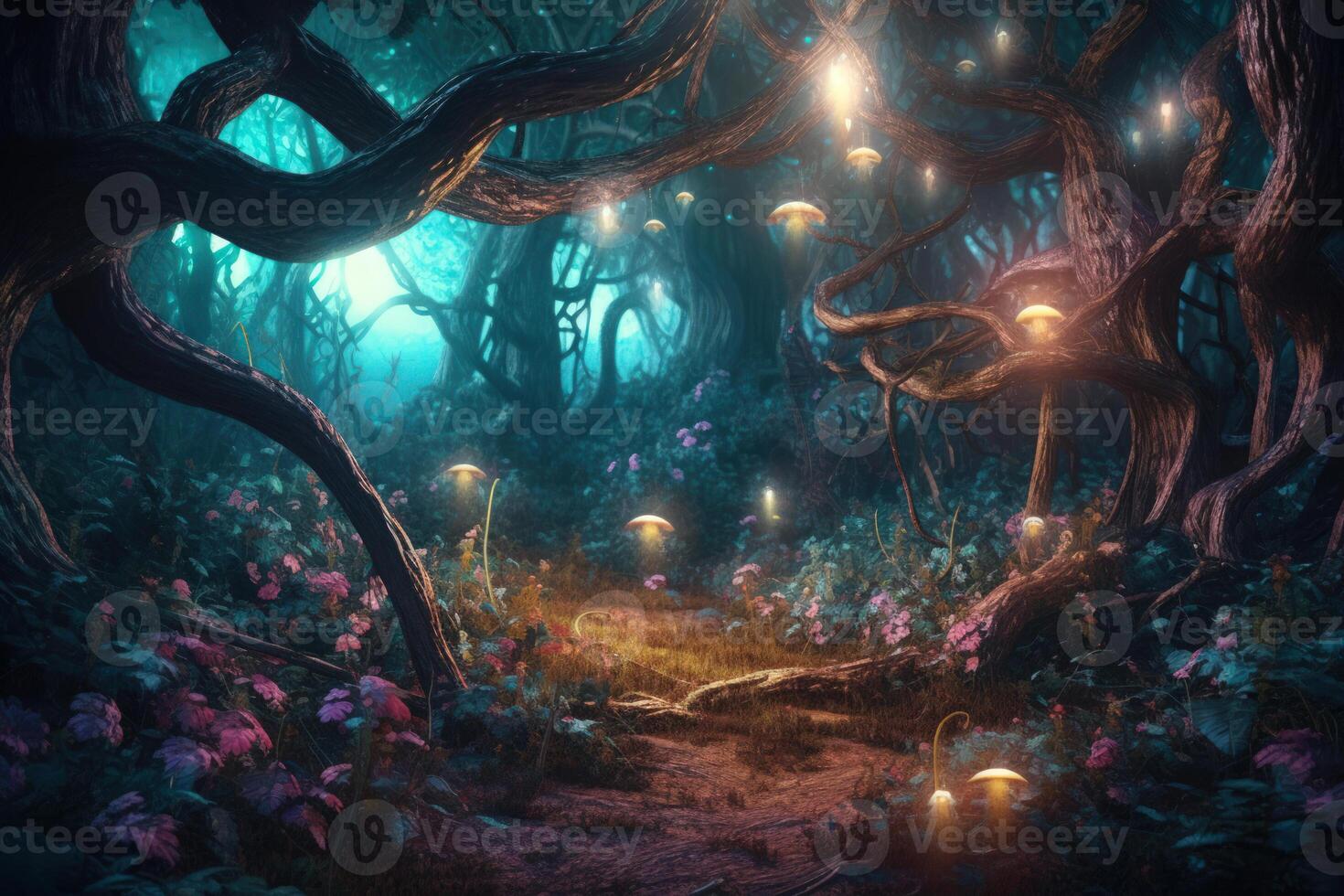 abstract cartoon forest magical fantasy landscape background photo