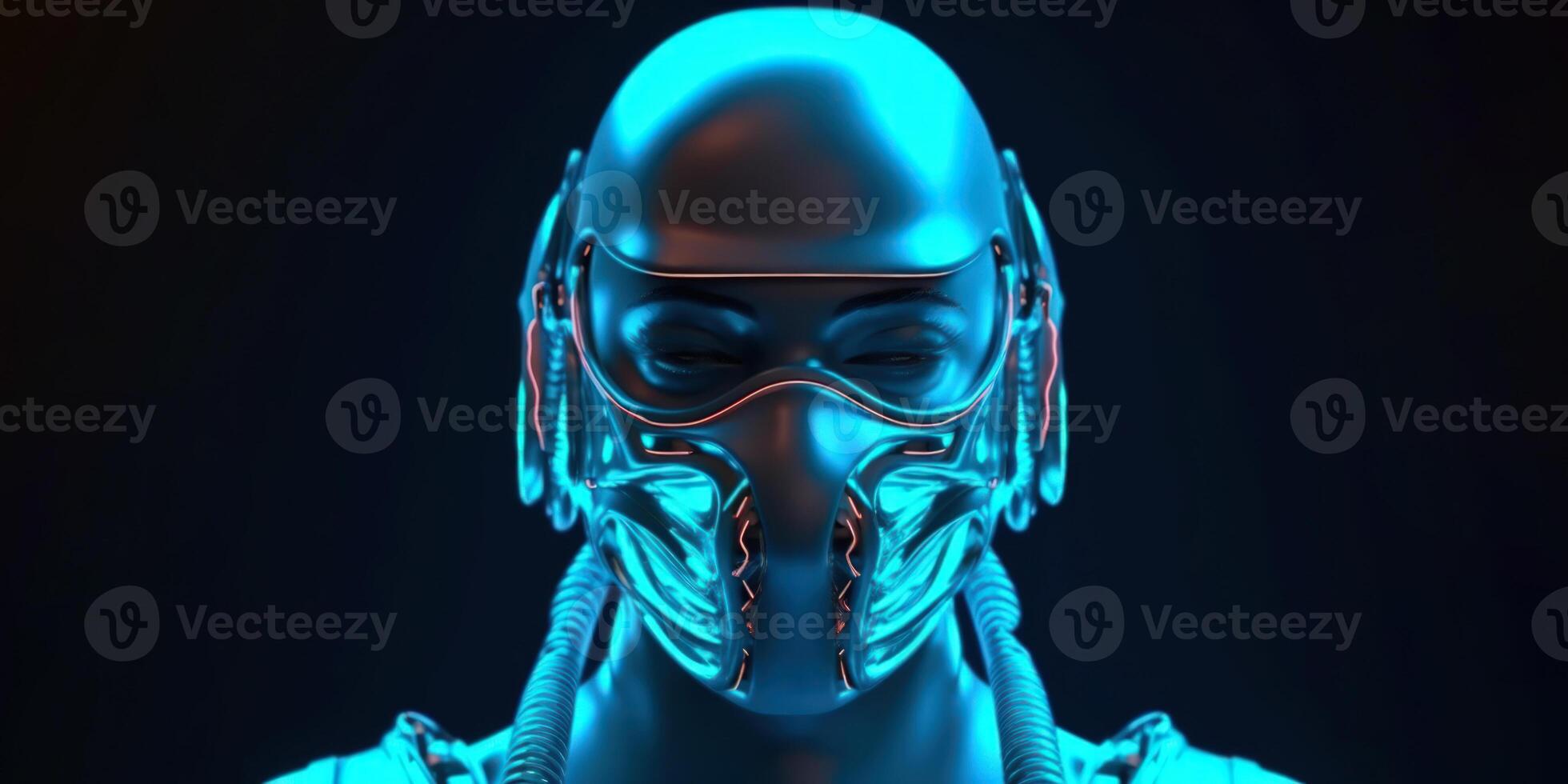 blue fluorescent neon cyborg robot photo