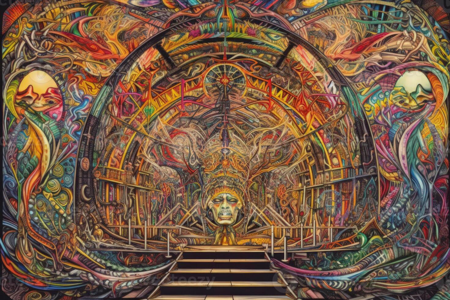 dmt trip gate and fractal paints, lsd psychedelic door photo