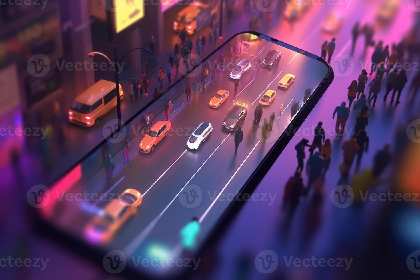 mobile game world with people a virtual reality on city life photo