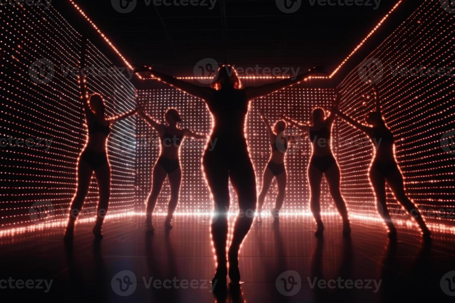 red neon hologram female team dance photo