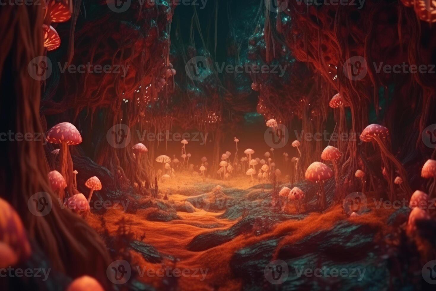 abstract cartoon forest magical fantasy landscape background photo
