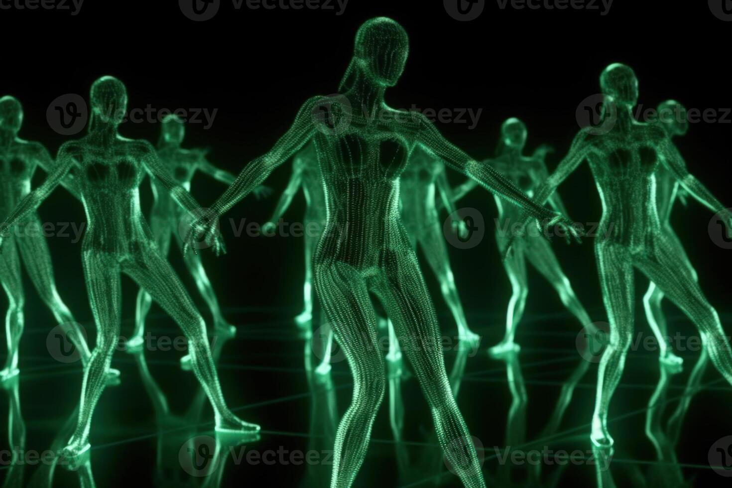 green neon hologram female team dance photo