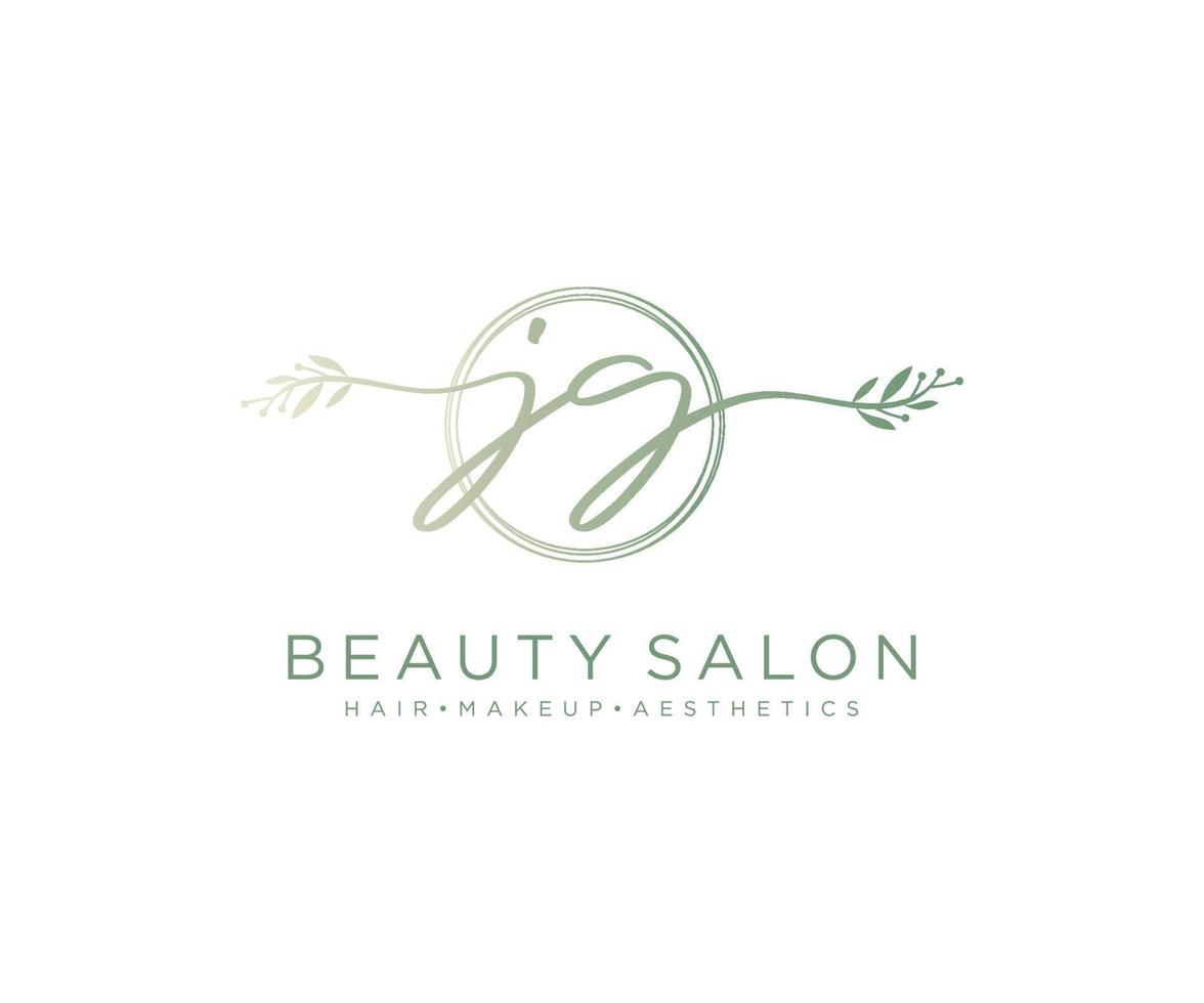 Initial JG feminine logo collections template. handwriting logo of initial signature, wedding, fashion, jewerly, boutique, floral and botanical with creative template for any company or business. vector