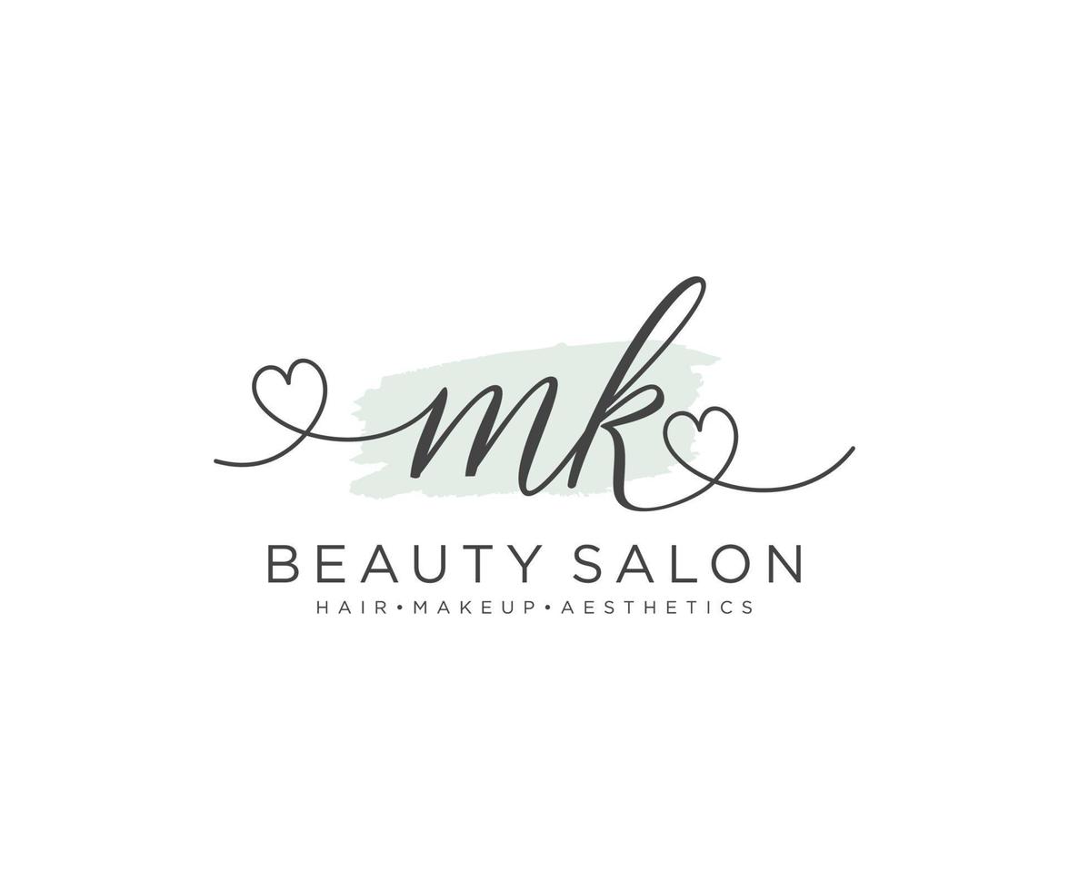 Initial MK feminine logo collections template. handwriting logo of initial signature, wedding, fashion, jewerly, boutique, floral and botanical with creative template for any company or business. vector