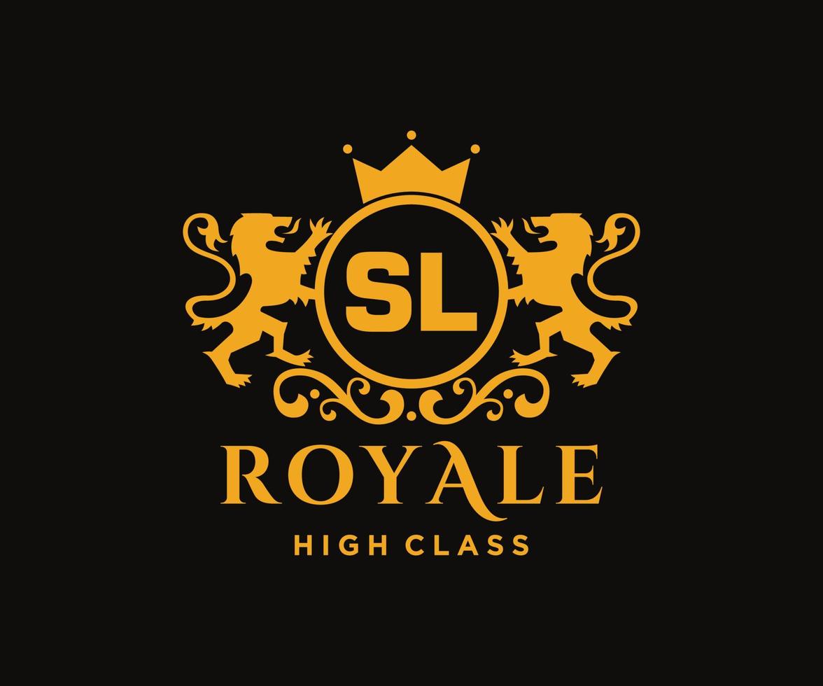 Golden Letter SL template logo Luxury gold letter with crown. Monogram alphabet . Beautiful royal initials letter. vector