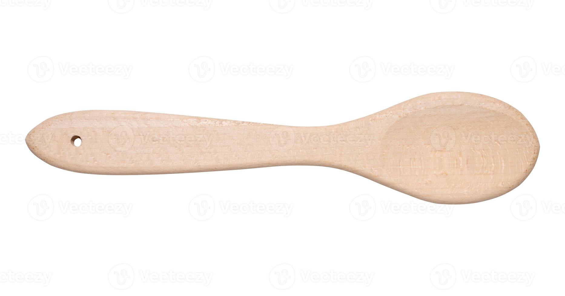 Empty wooden old vintage spoon with long handle isolated on white background photo