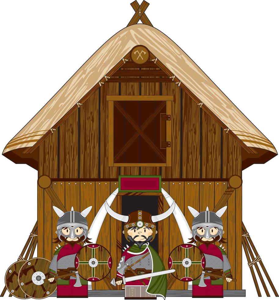 Cute Cartoon Viking Warriors at Homestead Norse History Illustration vector