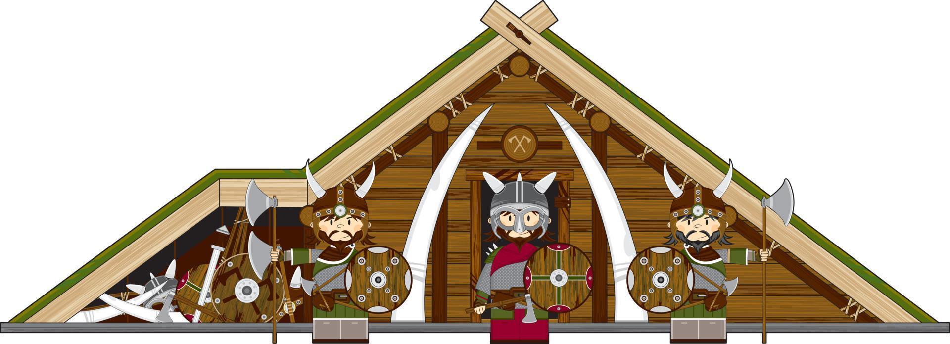 Cute Cartoon Viking Warriors at Homestead Norse History Illustration vector