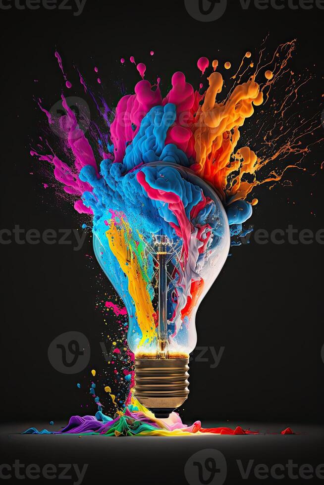 illustration of a colorful lightbulb explosion photo