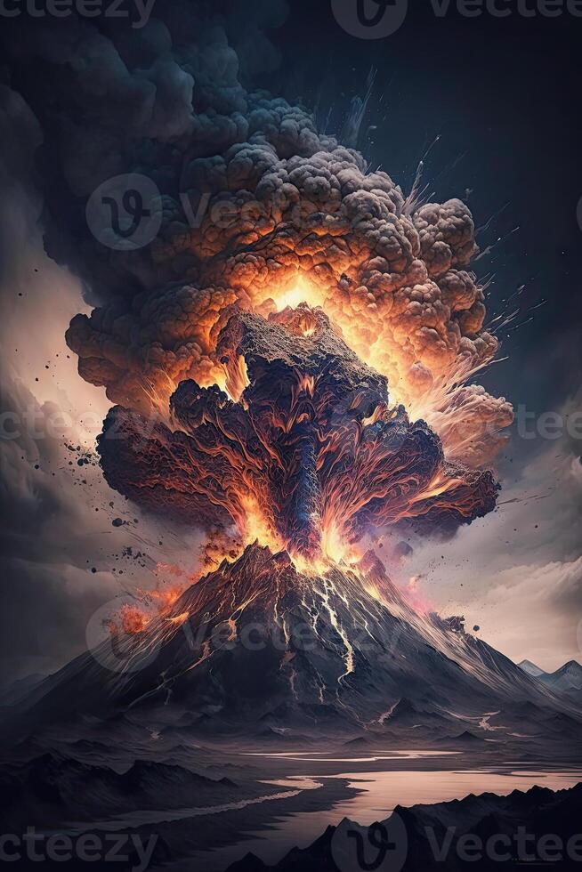 generativo ai ilustración de un volcánico erupción foto