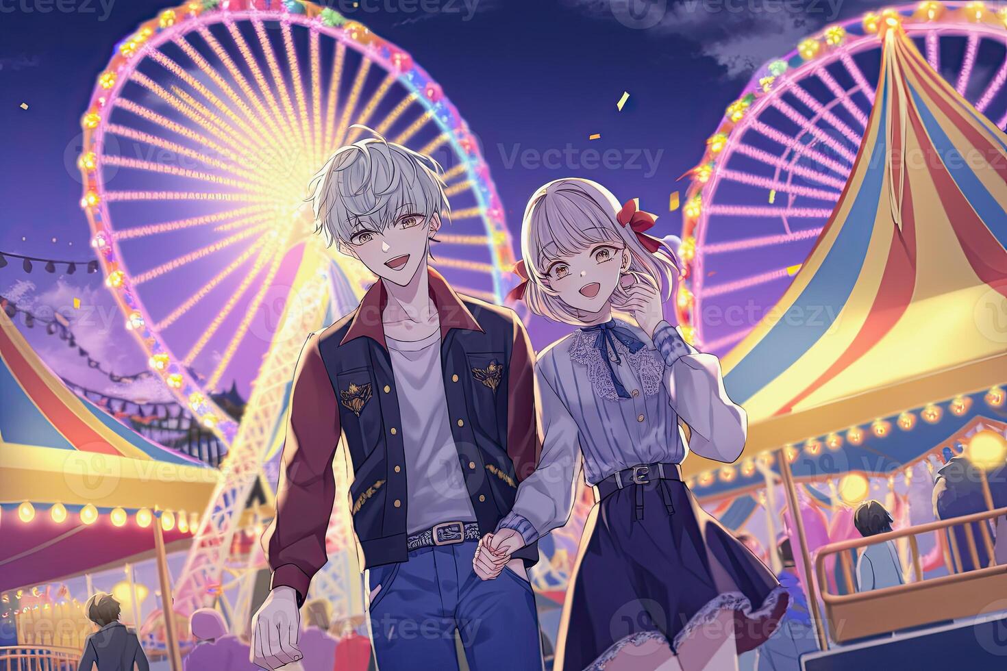 illustration of anime boy and girl on a fun fair photo