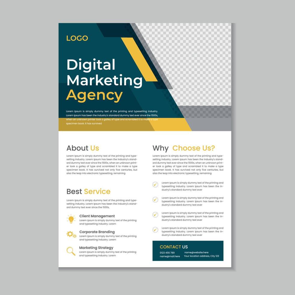 Corporate business flyer, Flyer cover design, Annual report, Corporate presentation, Agency marketing poster, Digital marketing flyer, Business brochure and editable print ready layout template design vector