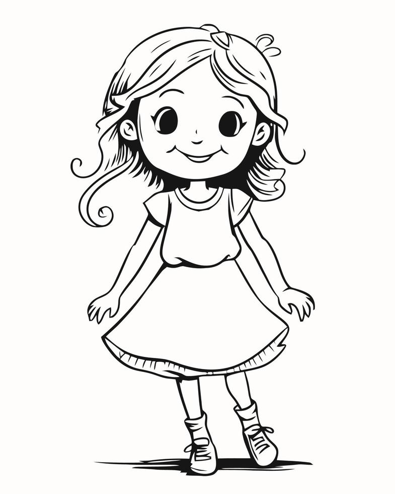 Young Girl Coloring Page vector