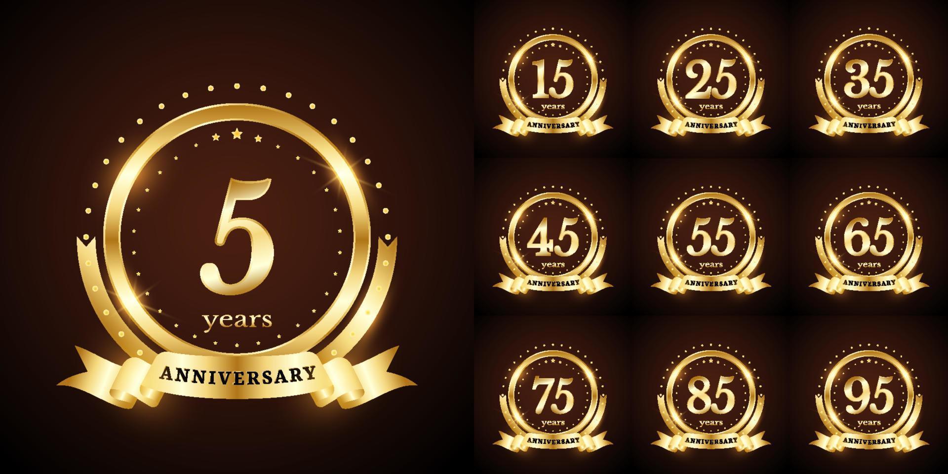 Anniversary number logotype label badge template. Premium anniversary celebration emblem signs design png for company, booklet, leaflet, magazine, brochure, web, invitation or greeting card vector