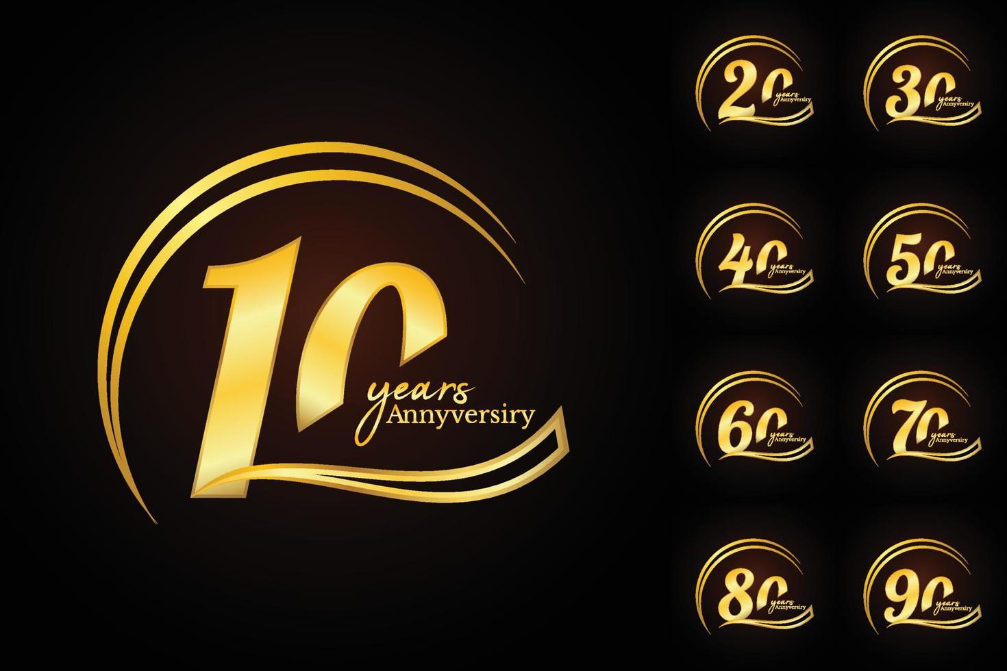 Anniversary golden luxury number emblem logo symbol vector graphic badge for birthday, age, corporate business, wedding, certificate, year, event