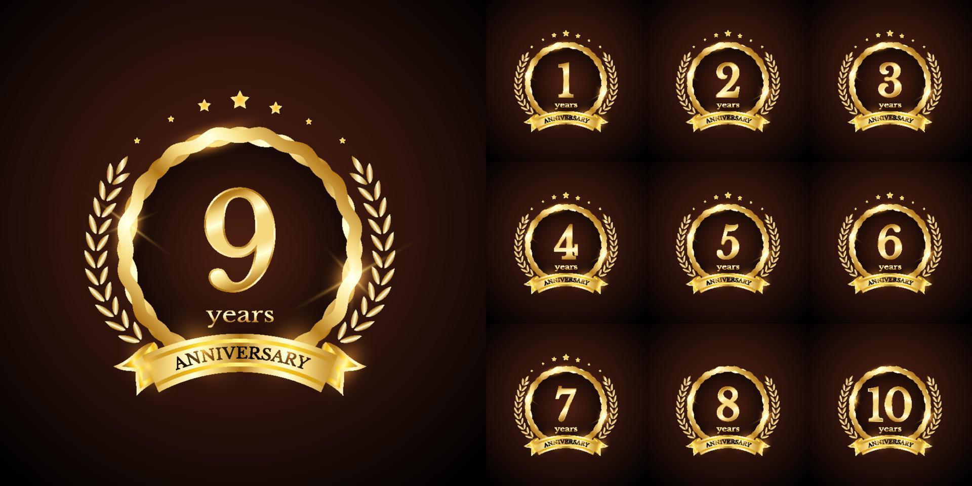 Anniversary number logotype label badge template. Premium anniversary celebration emblem signs design png for company, booklet, leaflet, magazine, brochure, web, invitation or greeting card vector