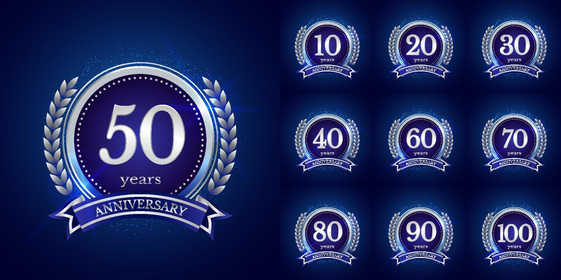 Anniversary number logotype label badge template. Premium anniversary celebration emblem signs design png for company, booklet, leaflet, magazine, brochure, web, invitation or greeting card vector