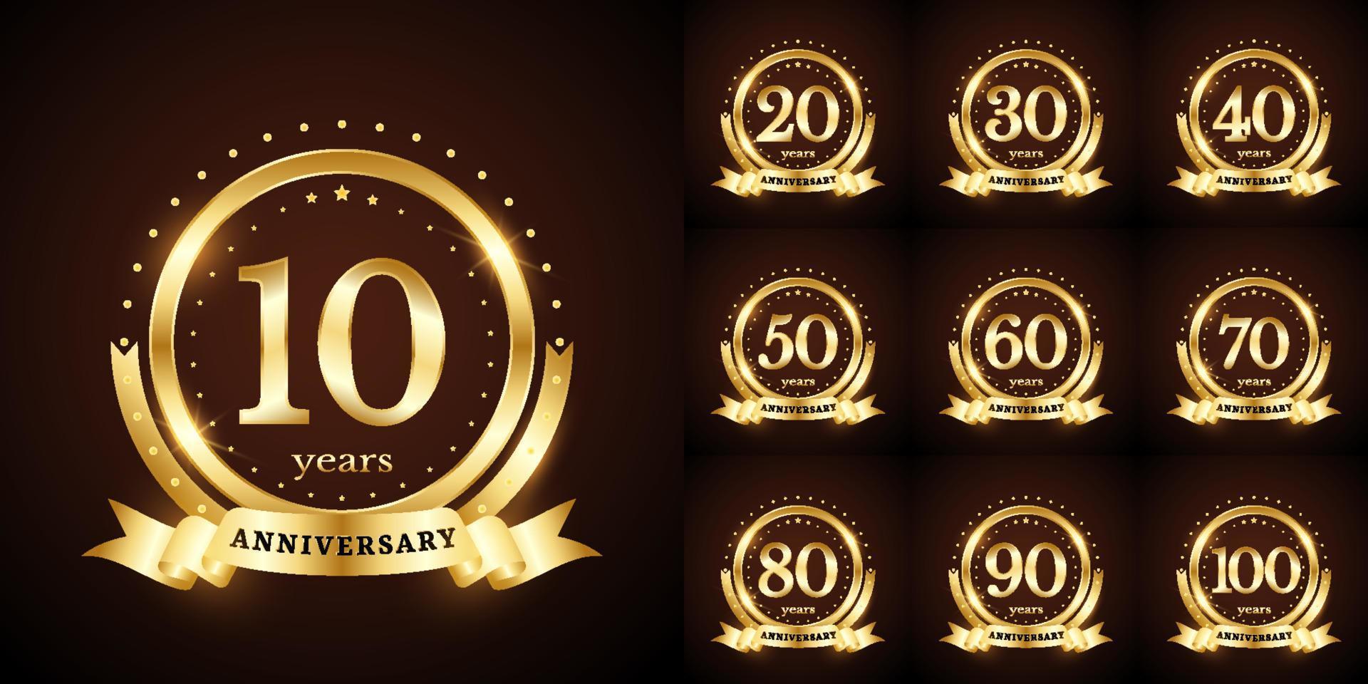 Anniversary number logotype label badge template. Premium anniversary celebration emblem signs design png for company, booklet, leaflet, magazine, brochure, web, invitation or greeting card vector