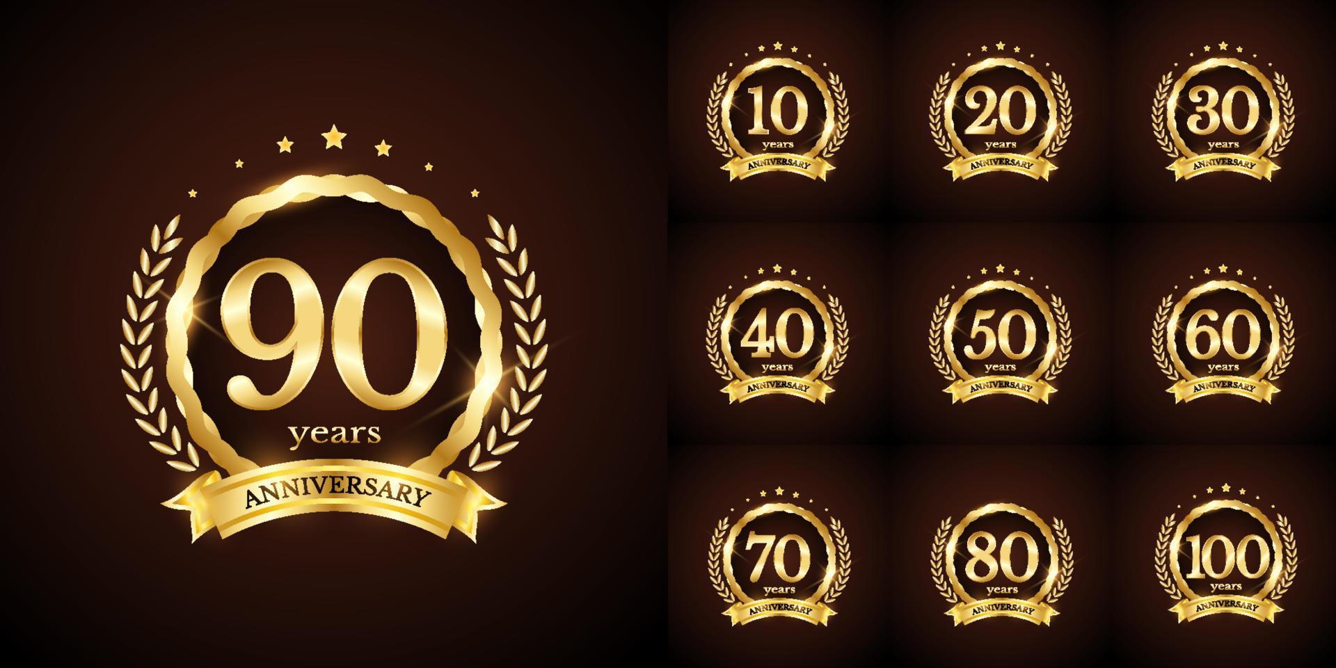 Anniversary number logotype label badge template. Premium anniversary celebration emblem signs design png for company, booklet, leaflet, magazine, brochure, web, invitation or greeting card vector
