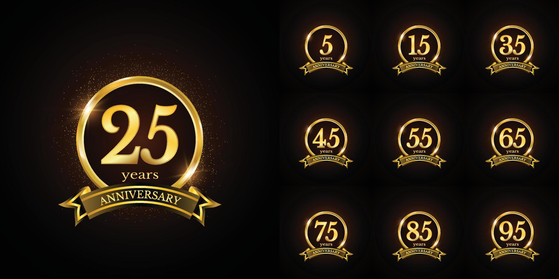 Anniversary number logotype label badge template. Premium anniversary celebration emblem signs design png for company, booklet, leaflet, magazine, brochure, web, invitation or greeting card vector