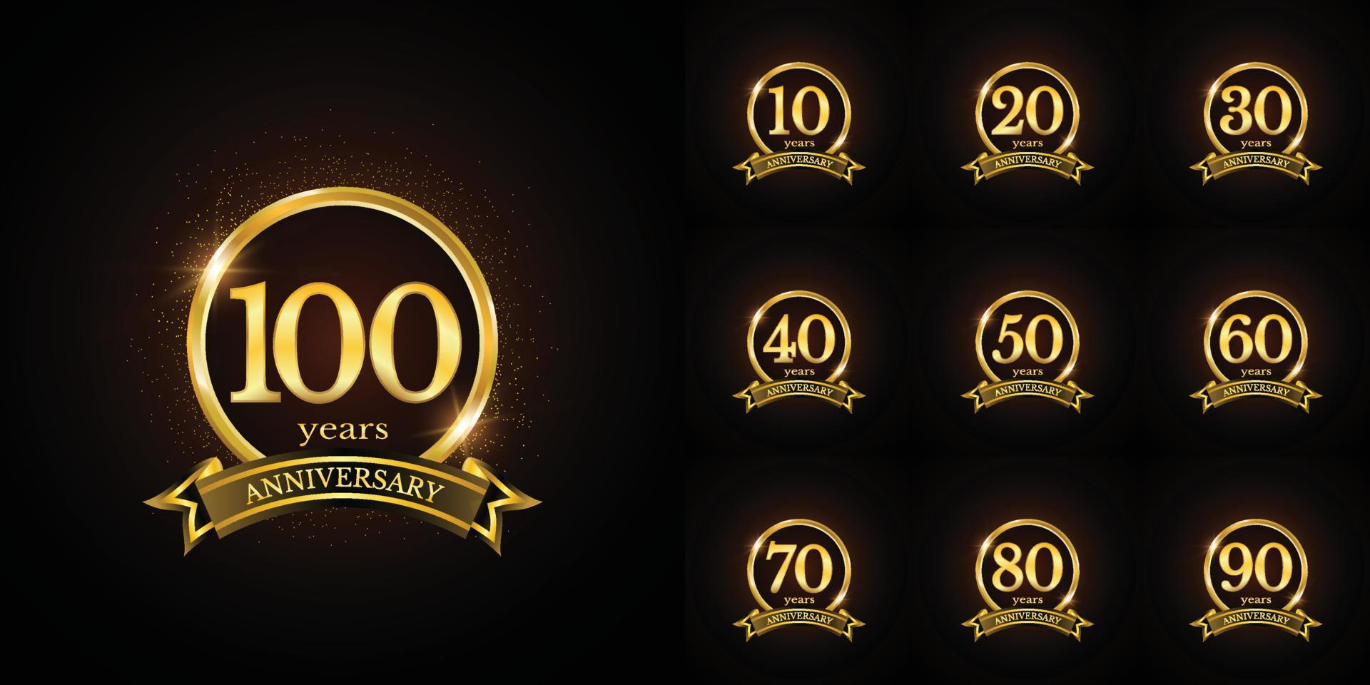 Anniversary number logotype label badge template. Premium anniversary celebration emblem signs design png for company, booklet, leaflet, magazine, brochure, web, invitation or greeting card vector